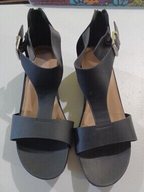 Serra Black T-Strap Ankle Buckle Sandals